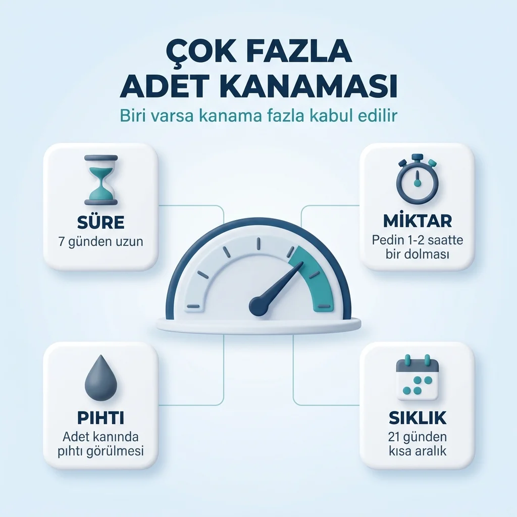 Adet kanamasının fazla sayıldığı dört durum: süre, miktar, pıhtı ve sıklık