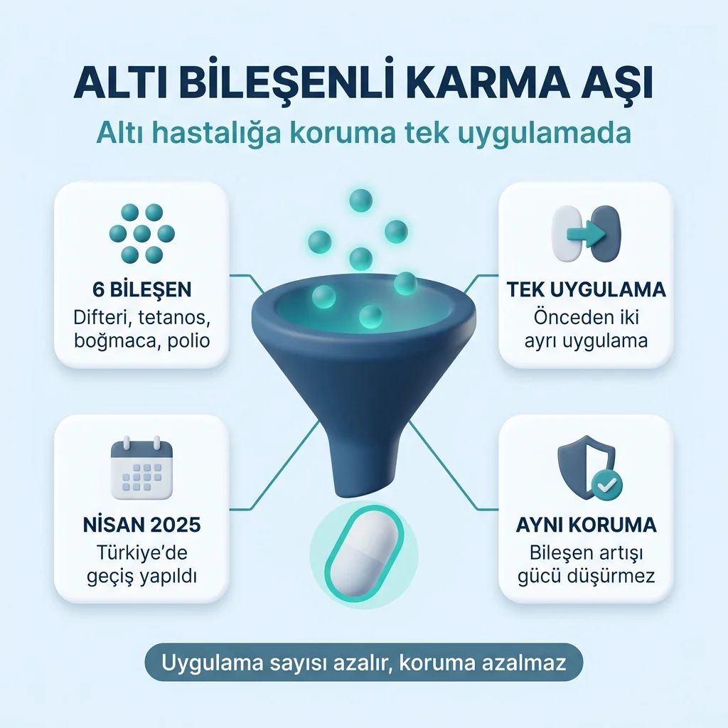Altı bileşenli karma aşı — altı hastalığa karşı tek uygulamada koruma, Nisan 2025'te geçiş