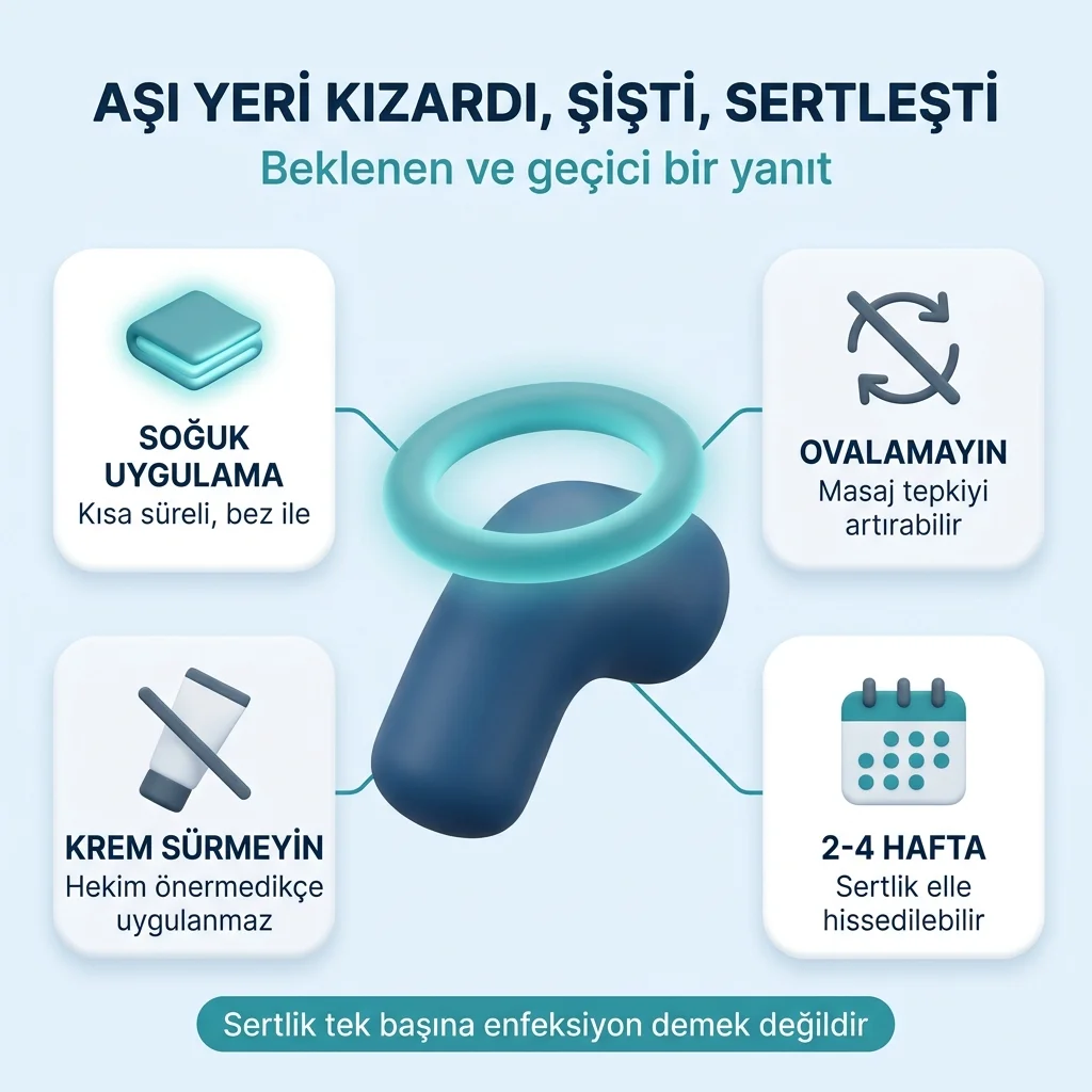 Aşı yerinde beklenen sertlik ve değerlendirme gerektiren bulgular