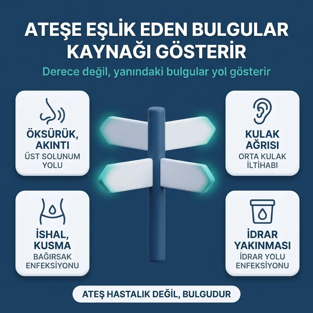 Çocuklarda ateş — ateşe eşlik eden bulgulara göre olası enfeksiyon odakları