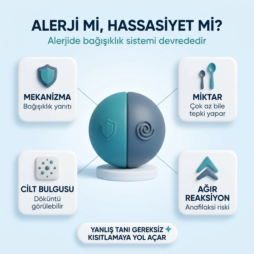 Besin alerjisi ile besin hassasiyetinin ayrımı — mekanizma, miktar ve anafilaksi riski