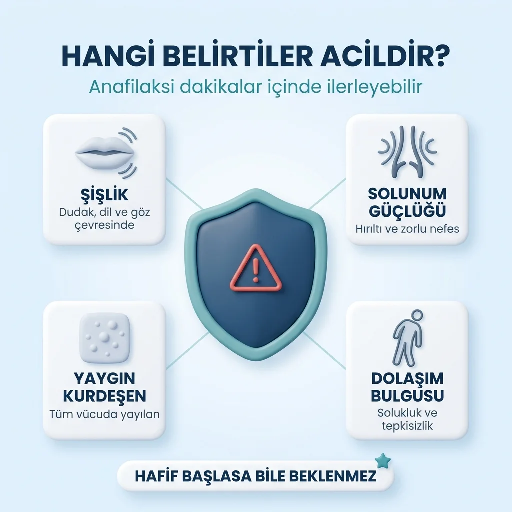 Besin alerjisinde acil başvuru gerektiren bulgular — şişlik, solunum güçlüğü, yaygın kurdeşen