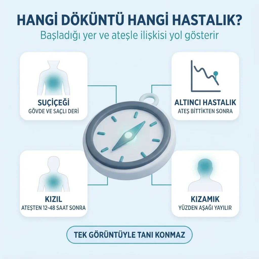 Döküntülü hastalıklar — başladığı yer, ateşle ilişkisi ve kaşıntıya göre ayrım