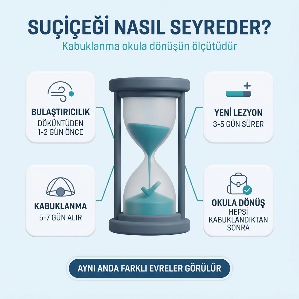 Suçiçeği döküntüsü — gövdeden başlayan kabarcıklı ve kaşıntılı seyir