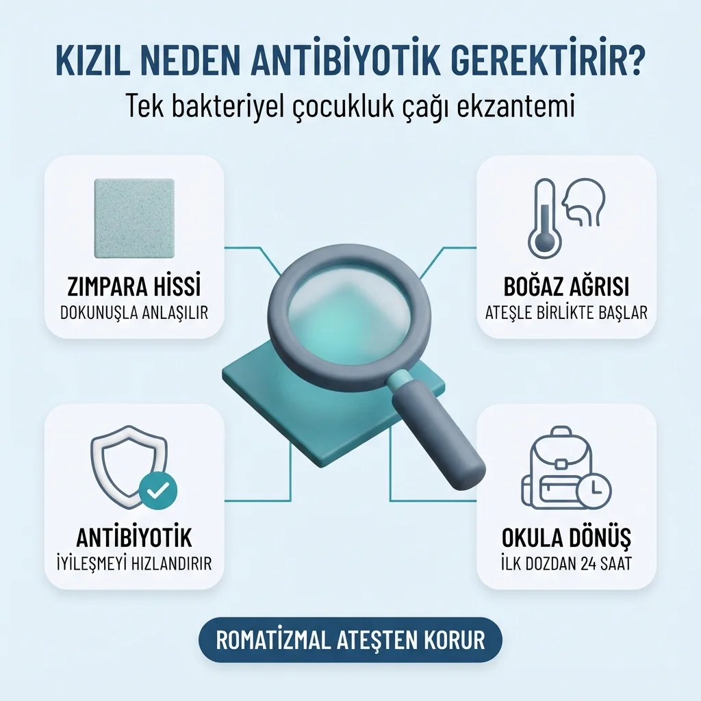 Kızıl hastalığı — zımpara hissi veren döküntü ve antibiyotik gerekliliği