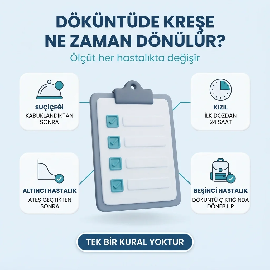 Döküntülü hastalıklarda kreşe dönüş ölçütü — ateşin geçmiş olması
