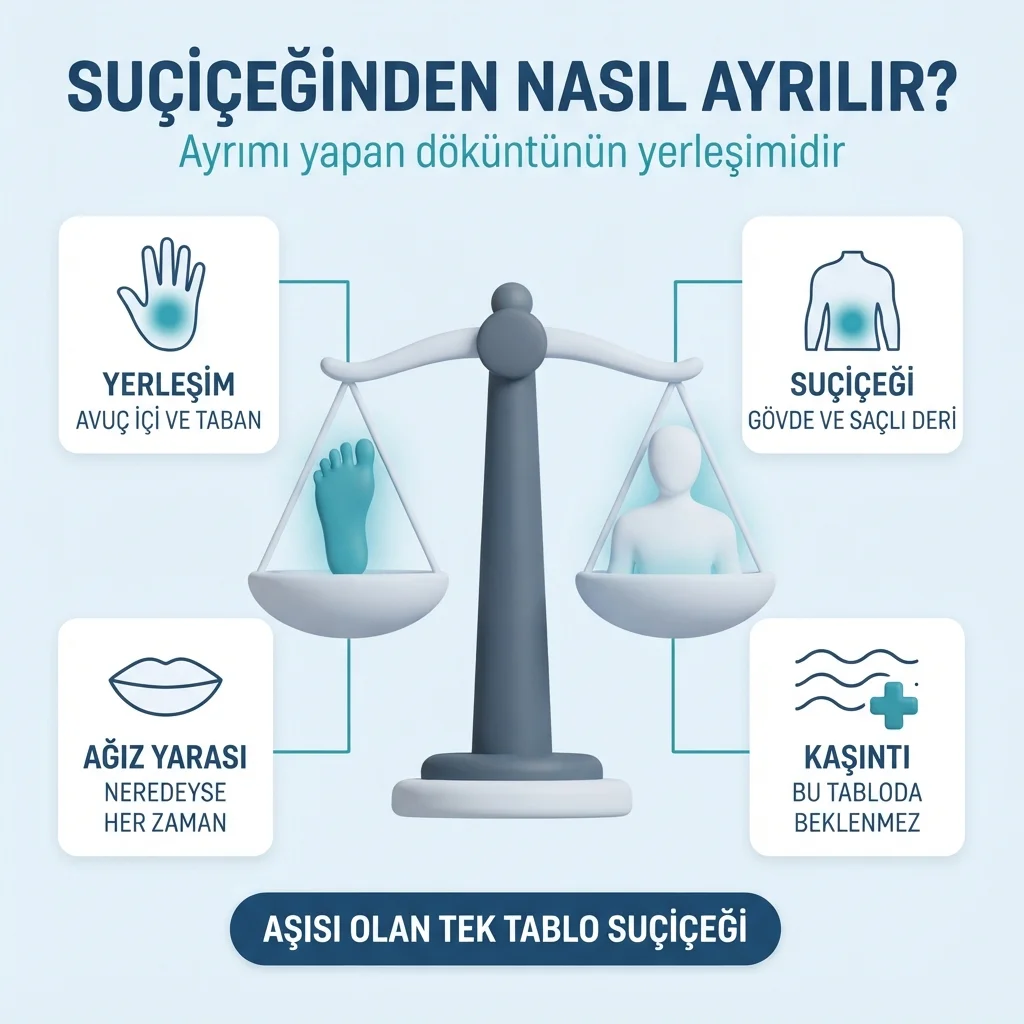 El ayak ağız hastalığı ve suçiçeği farkı — döküntünün yerleşimine göre ayrım