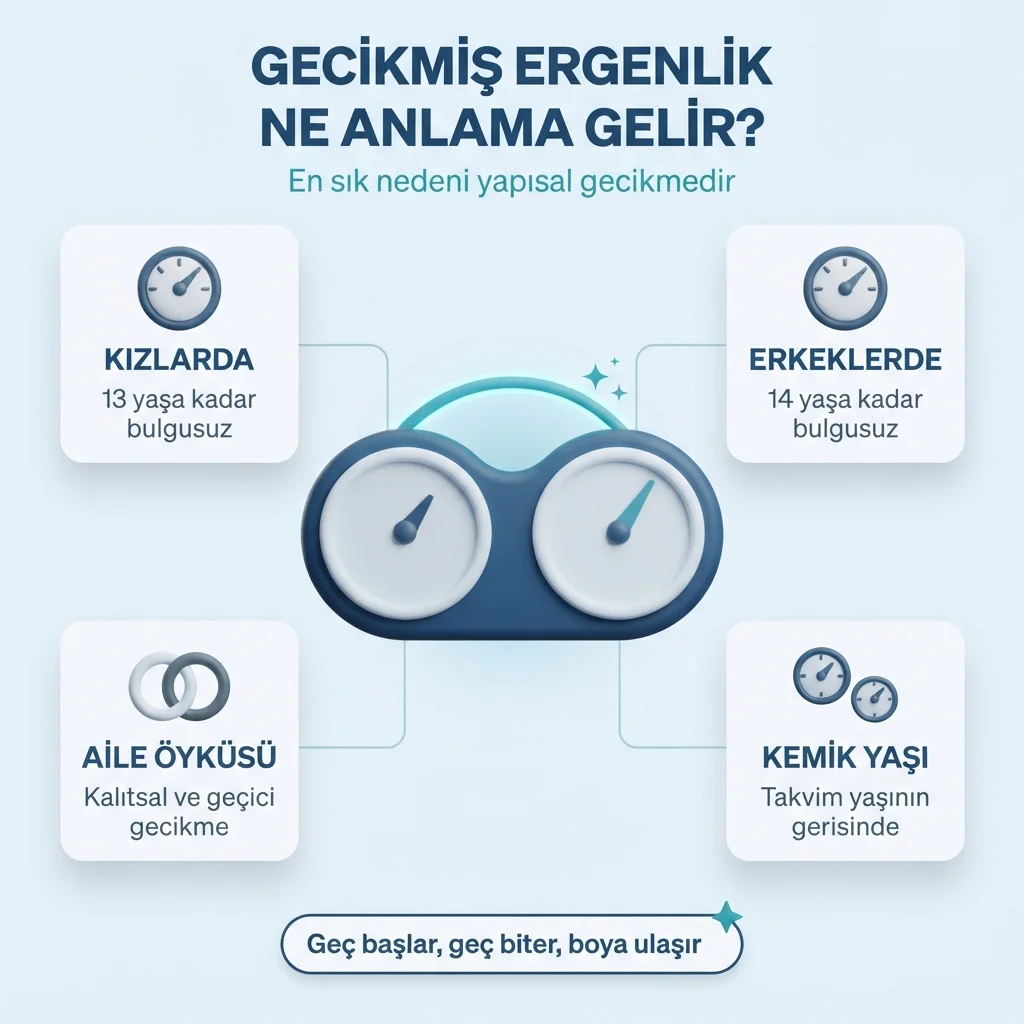 Gecikmiş ergenlik — kızlarda 13, erkeklerde 14 yaşa kadar bulgu olmaması