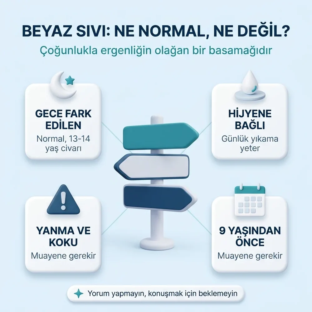 Erkek çocuğun çamaşırındaki beyaz leke: ilk boşalma normal, smegma hijyen, yanma ve kokulu akıntı ile 9 yaş altı bulgu muayene gerektirir