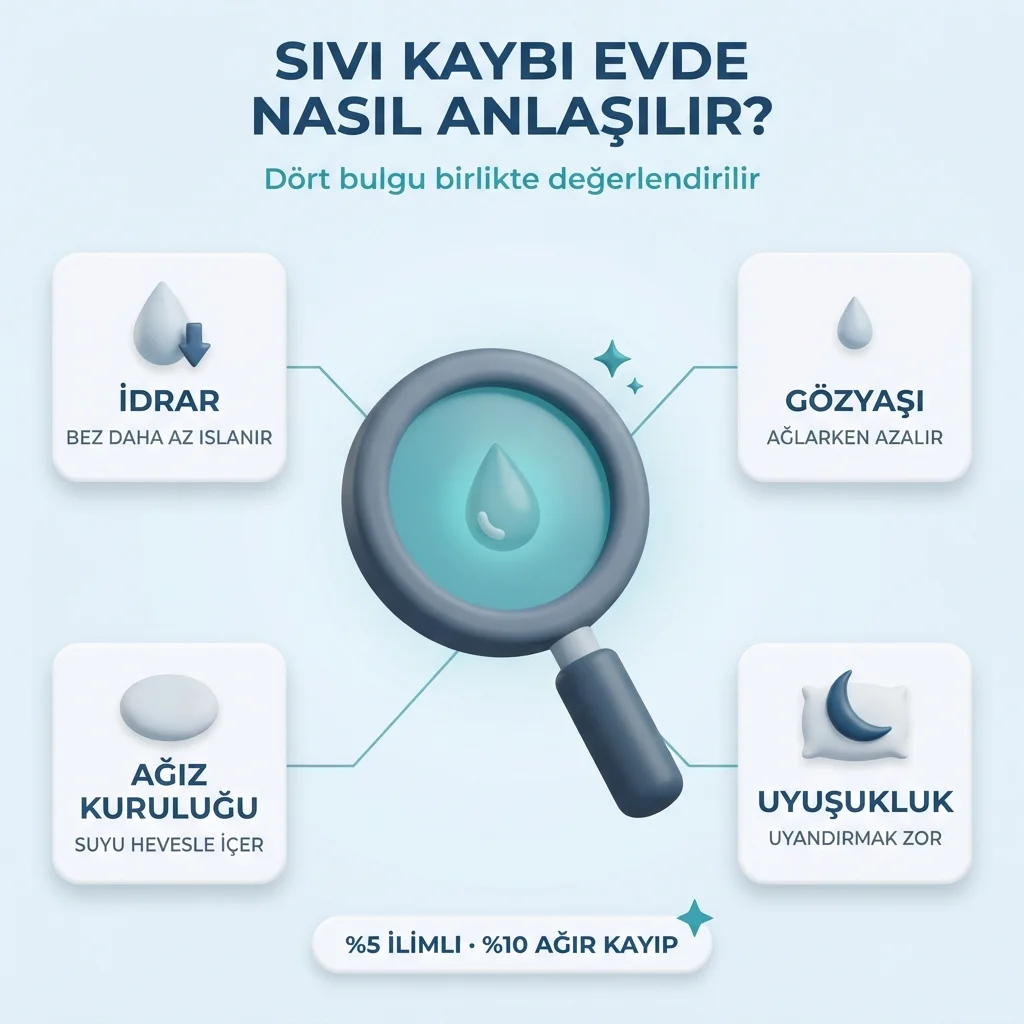 İshalde sıvı kaybının belirtileri — idrar, ağız kuruluğu, gözler ve uyanıklık