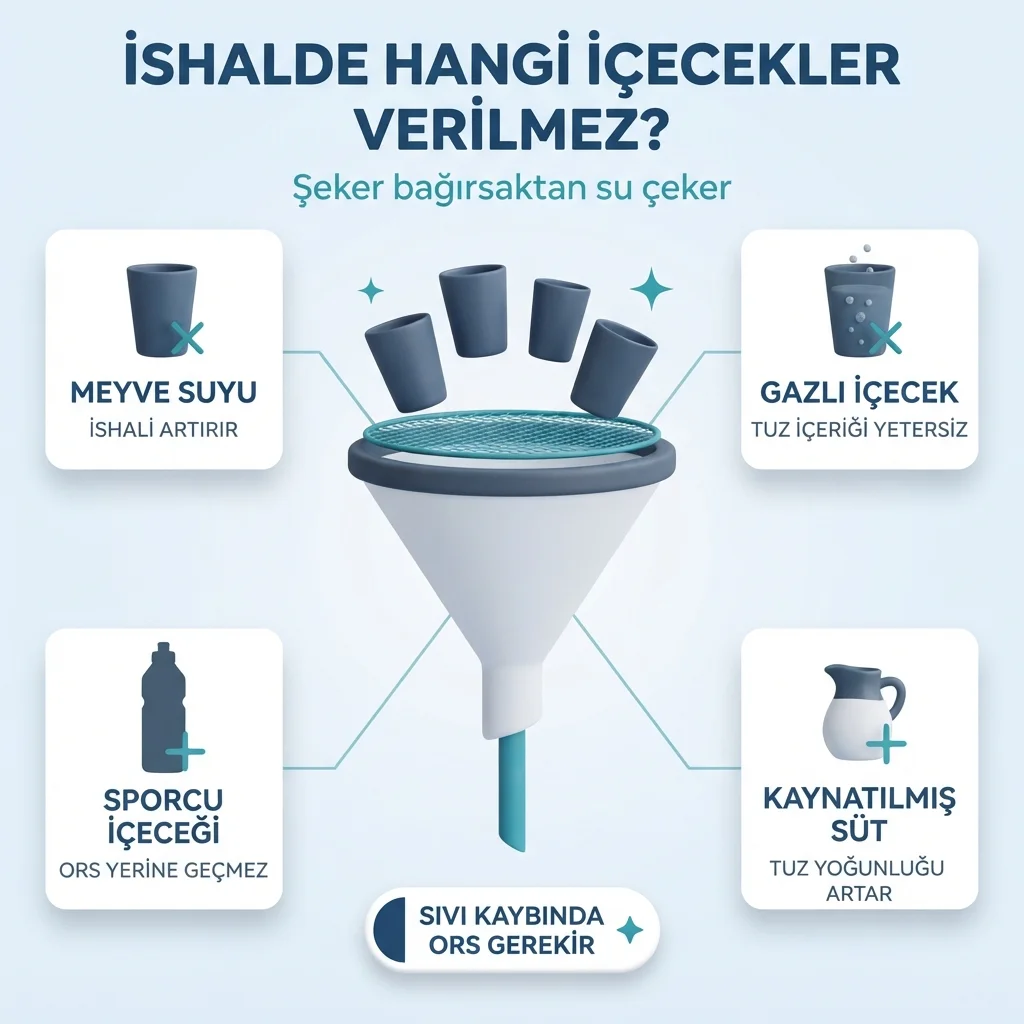 İshalde verilmeyen içecekler — meyve suyu, gazlı içecek, sporcu içeceği ve kaynatılmış süt