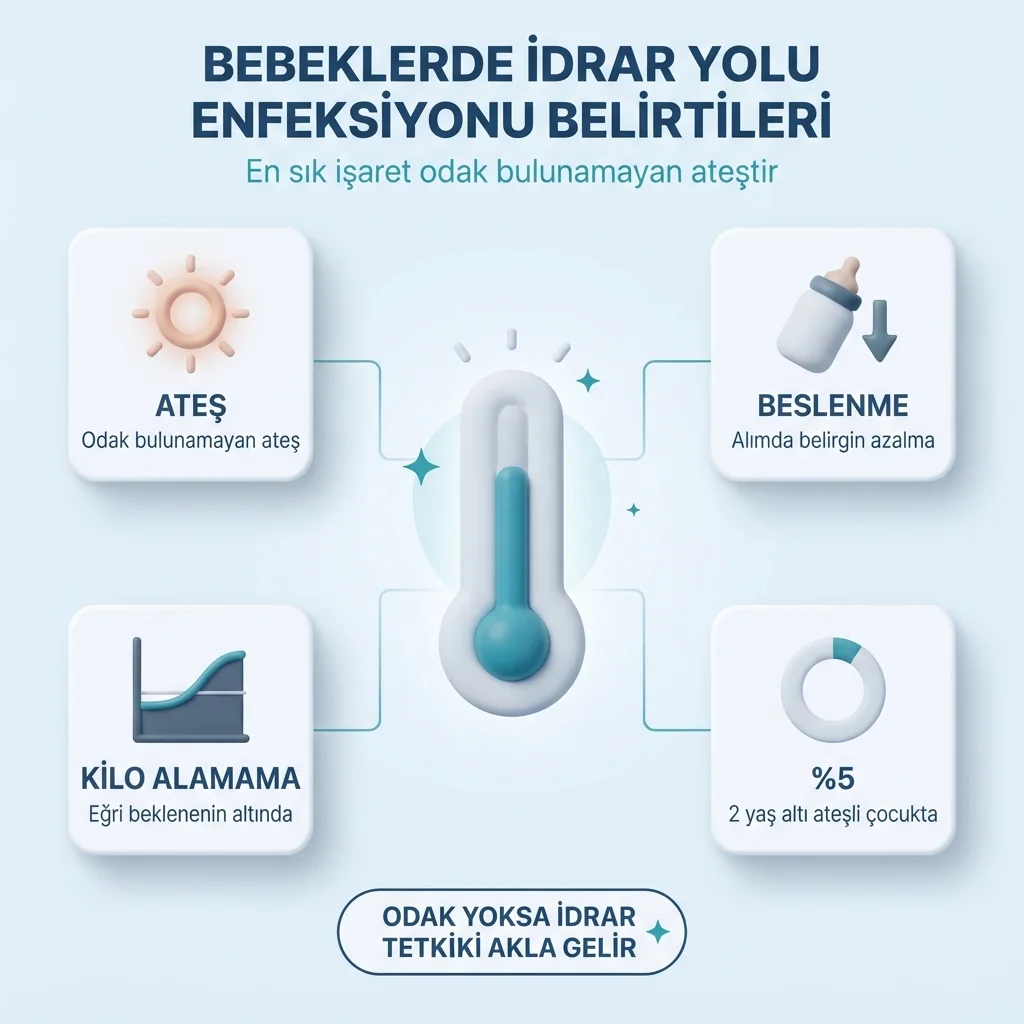 Bebeklerde idrar yolu enfeksiyonu belirtileri — odak bulunmadan çıkan ateş