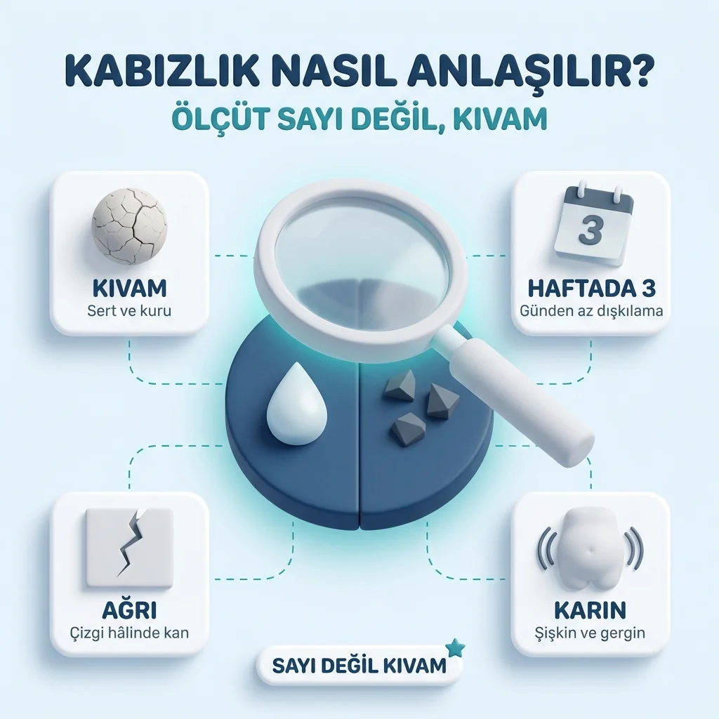 Bebeklerde kabızlığın işaretleri — sert ve kuru dışkı, haftada 3'ten az dışkılama, ağrı ve karın şişliği