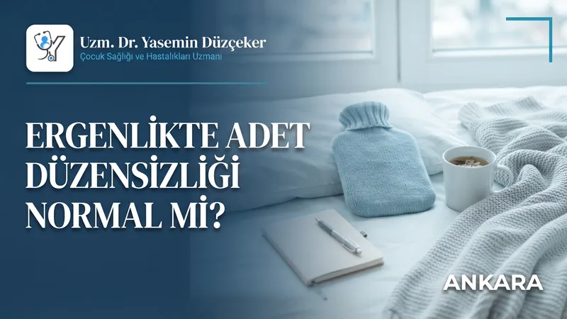 Ergenlikte adet düzensizliği: yatakta örgülü sıcak su torbası, bitki çayı ve defter