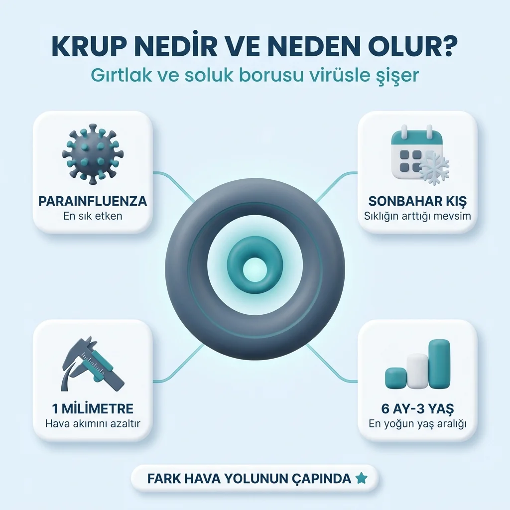 Krupta gırtlakta daralan hava yolu — parainfluenza etkeni ve 6 ay-3 yaş aralığı