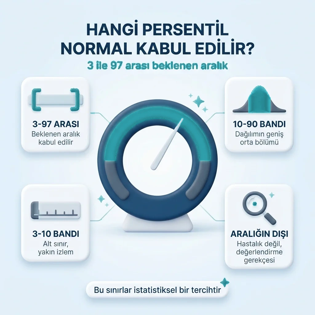 Persentilde 3 ile 97 arasının normal kabul edildiği bant