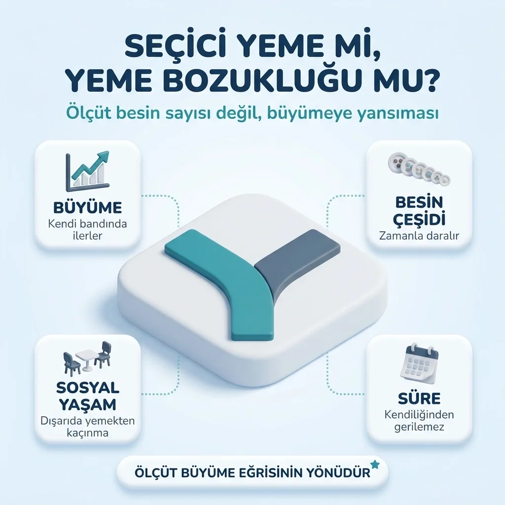 Seçici yeme ile yeme bozukluğunun ayrımı — büyüme eğrisi, besin çeşidi ve sosyal yaşam ölçütleri