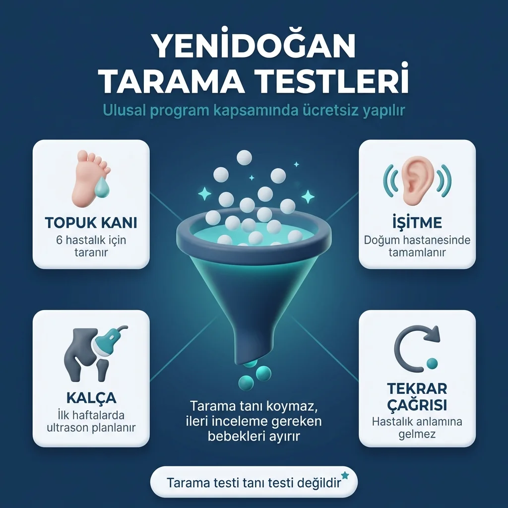 Yenidoğan tarama programı — topuk kanı, işitme ve kalça taraması